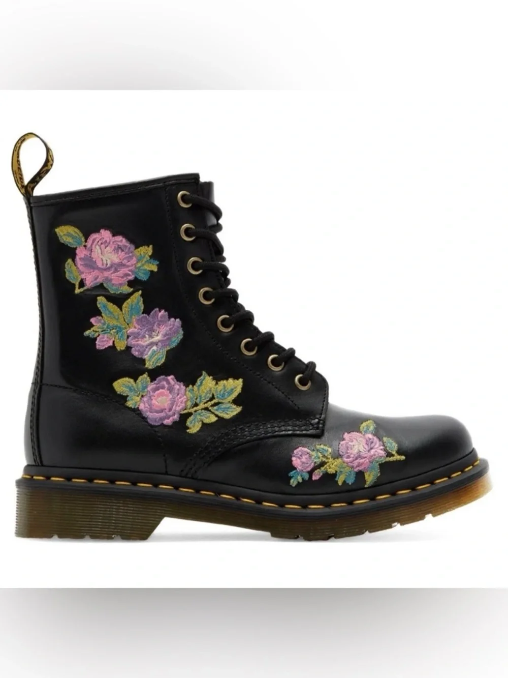 Dr. Martens 1460 Vonda  Black Lace-Up Boots Floral Embroidery US 6 L Big Girl